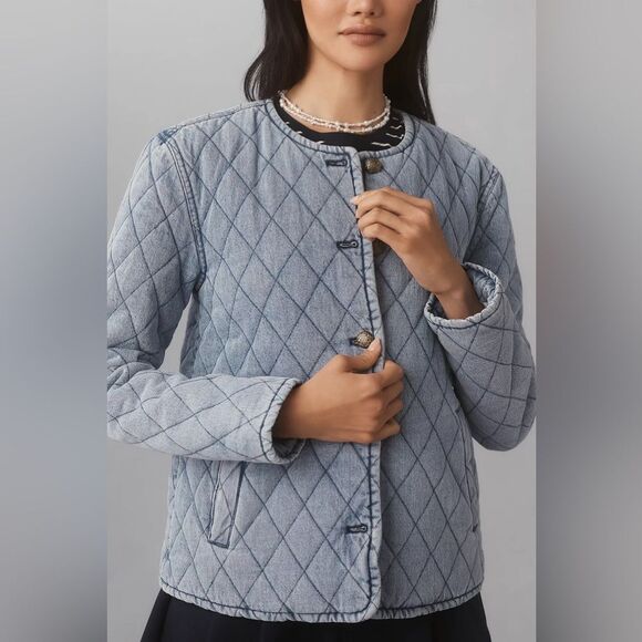 Anthropologie Blue Puffer Jacket with Quilted Design - Picture 2 of 10